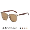 2023 new Korean-style tea-colored sunglasses, women's retro wood-grain leg square frame round face sunglasses, fashionable sunshade sunglasses Specification image